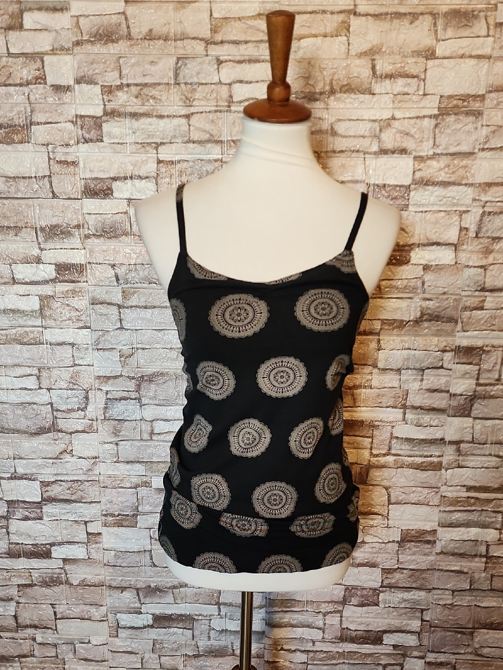 Juicy Couture Black and Gray Patterned Spaghetti Strap Top